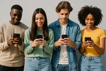 Family enjoying internet and TV